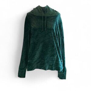 Gaiam Yoga Elena Cowl Neck Hoodie Soft Corduroy Deep Teal Large